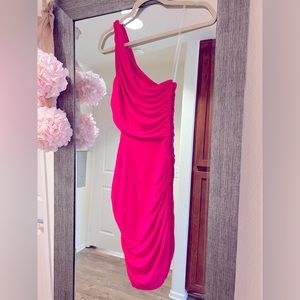 Hot pink one shoulder dress LEITH